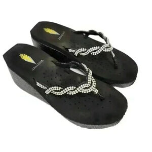 Volatile Bridal Faux Diamond Wedge Sandles ,Black, Women's 7